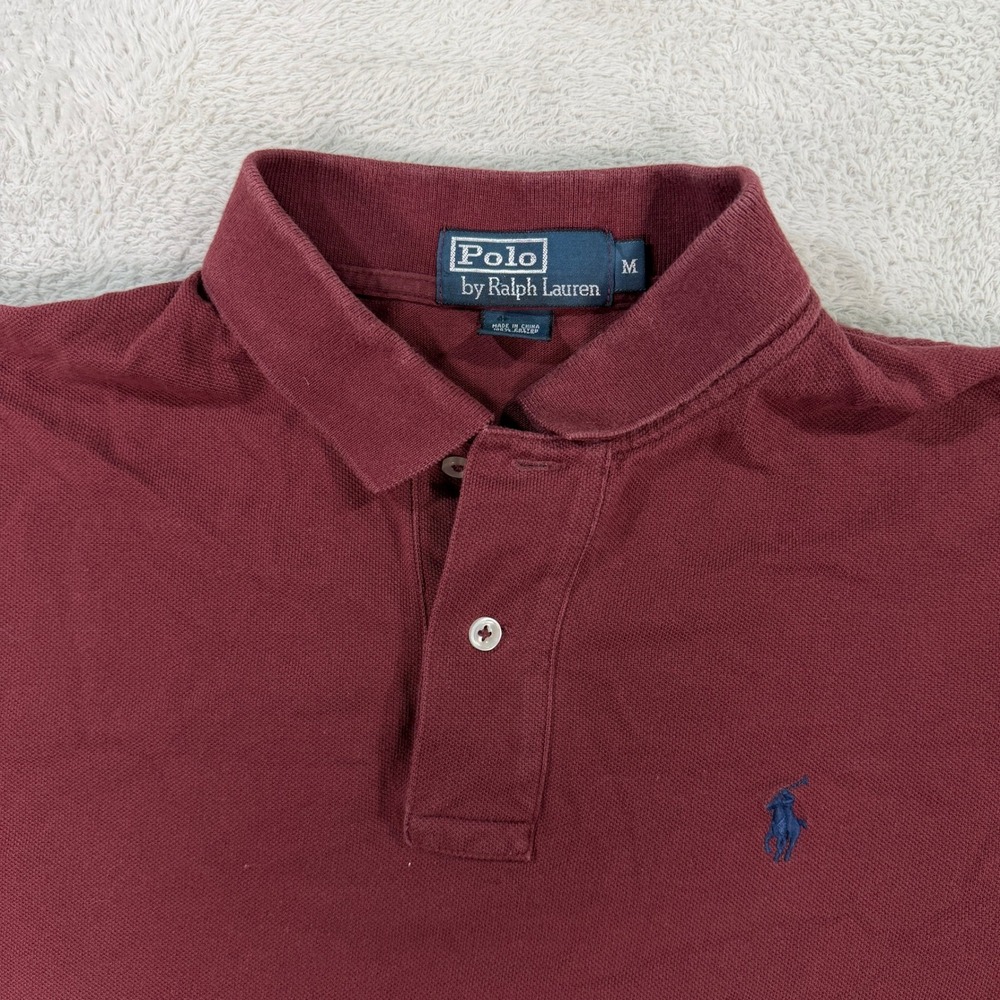 Polo Ralph Lauren Mens Medium Polo Shirt Burgundy Short Sleeve Pique Classic - Picture 2 of 8